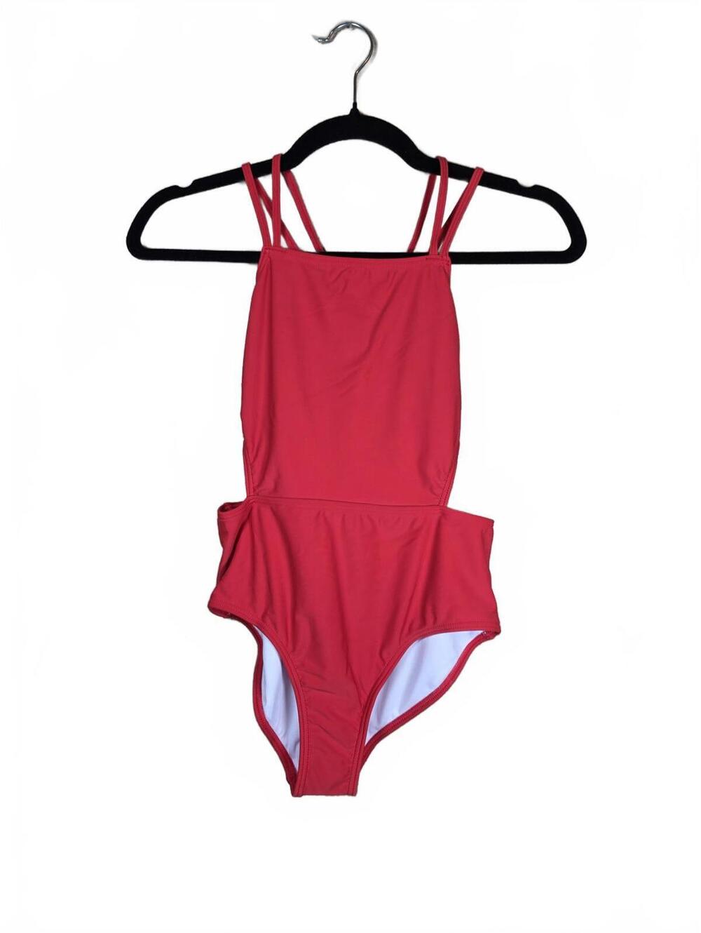 KANU SURF GIRLS BEACH SPORT CUT OUT ONE PIECE SWIMSUIT SOLID RED SIZE 12